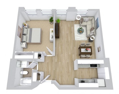 One Bedroom One Bathroom Floorplan Layout.at Mill House Apartments, Greenfield, MA